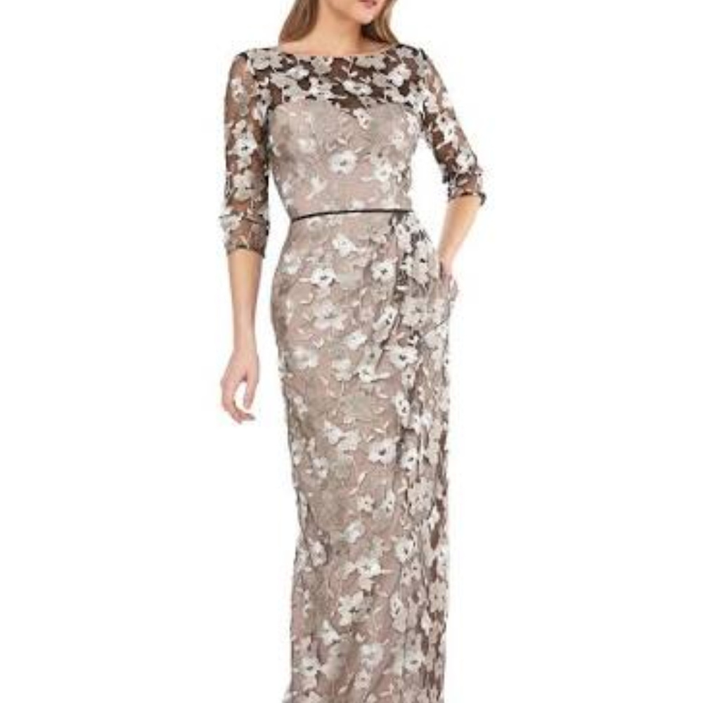 JS Collection Gown Floral Mesh Overlay